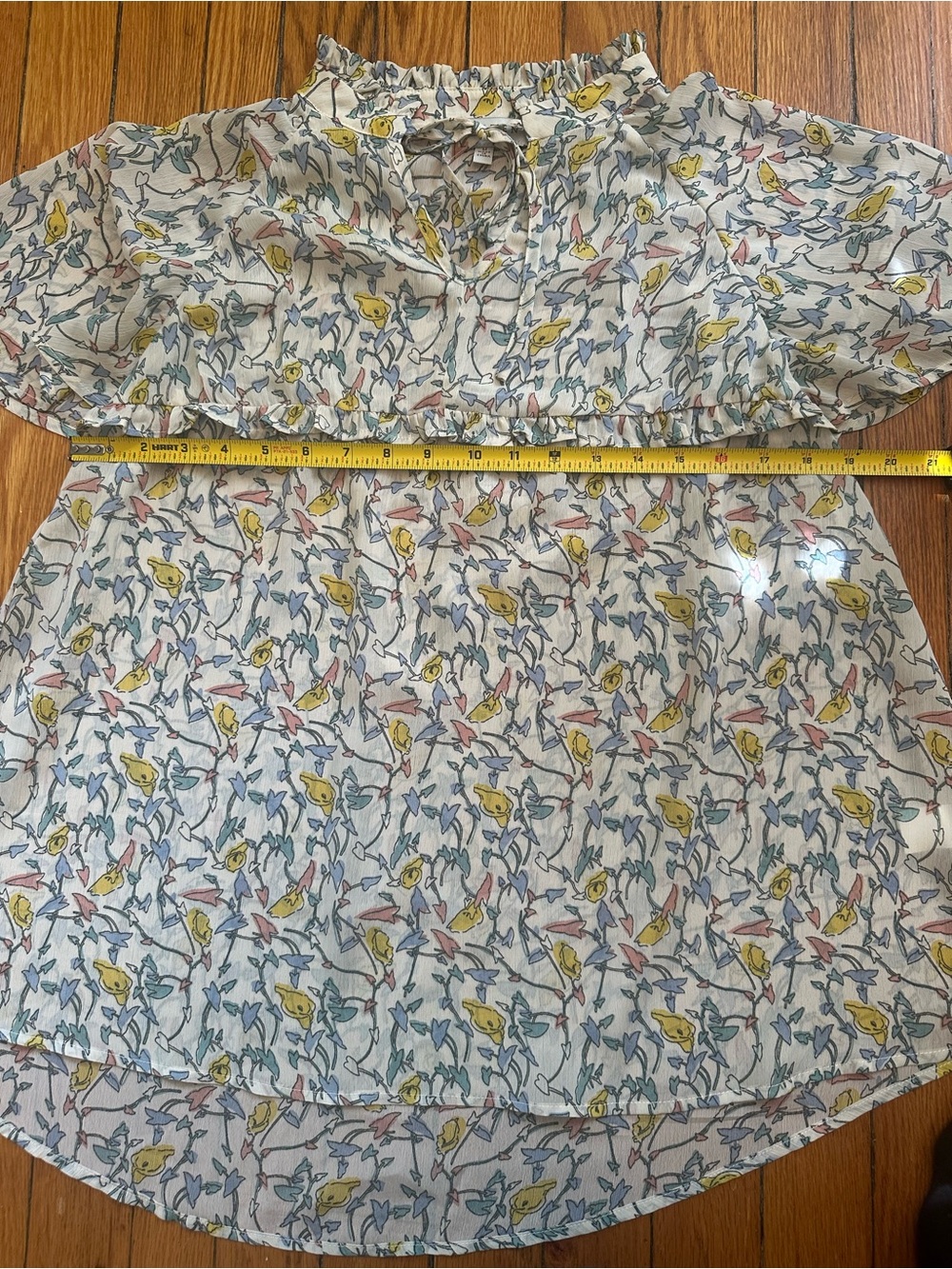 Hayden Floral Ruffle Blouse Large Flutter Sleeve Tie Neck Cottagecore 1071 - Picture 6 of 9